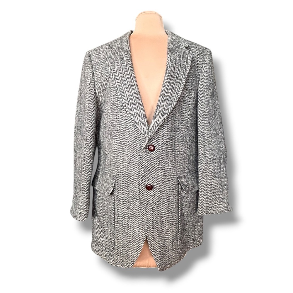 Vintage Barrister Harris Tweed Herringbone Wool Blazer Sport Coat Heritage